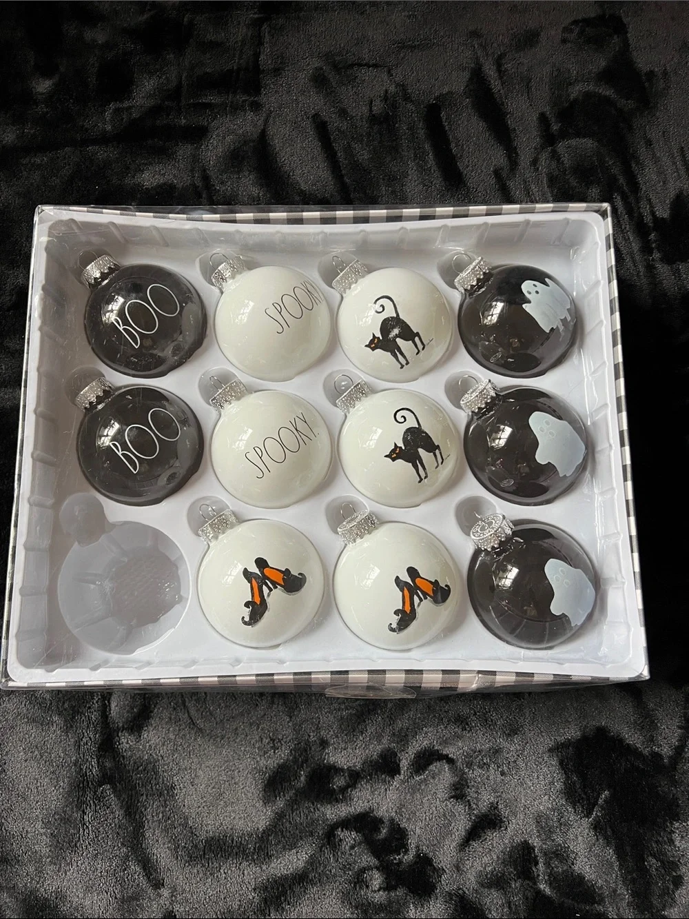 Rae Dunn Black & White Halloween Ornament Set of 12 / one missing/ see the pic